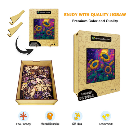 Psychedelic Sunflowers Wooden Jigsaw Puzzle