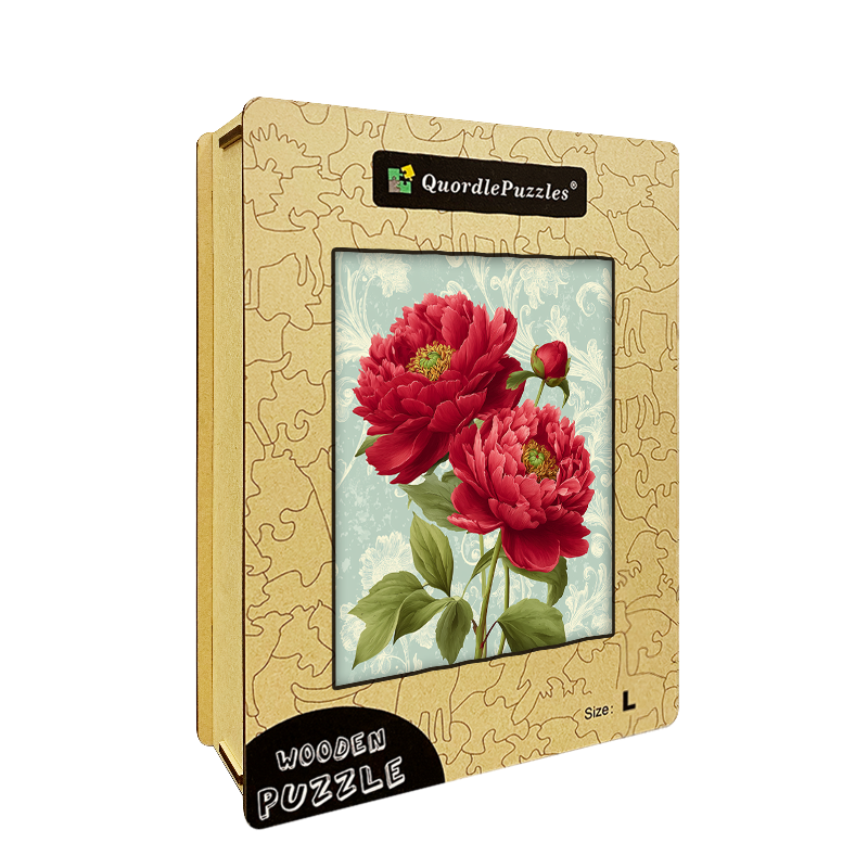 Red Peonies Wooden Jigsaw Puzzle