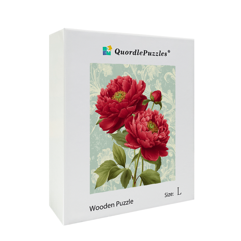 Red Peonies Wooden Jigsaw Puzzle