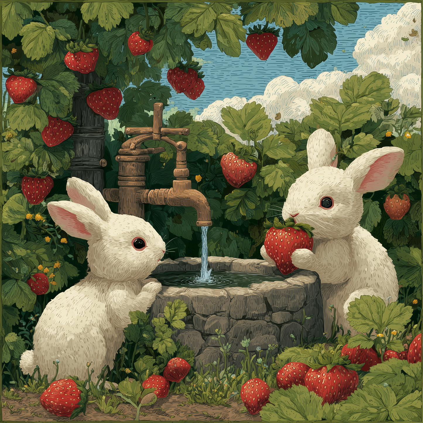Strawberry Bunnies Wooden Jigsaw Puzzle