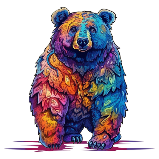 🔥SISTA DAG 91 % RABATT - Vacker psykedelisk rasande björn i trä pussel