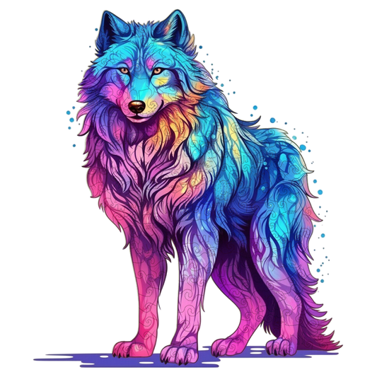 🔥LAST DAY 92% OFF-Majestic Rainbow Wolf Wooden Jigsaw Puzzle