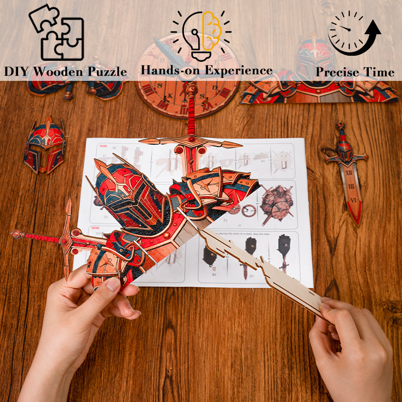 Knight’s Shield Timepiece Wooden Clock Puzzle