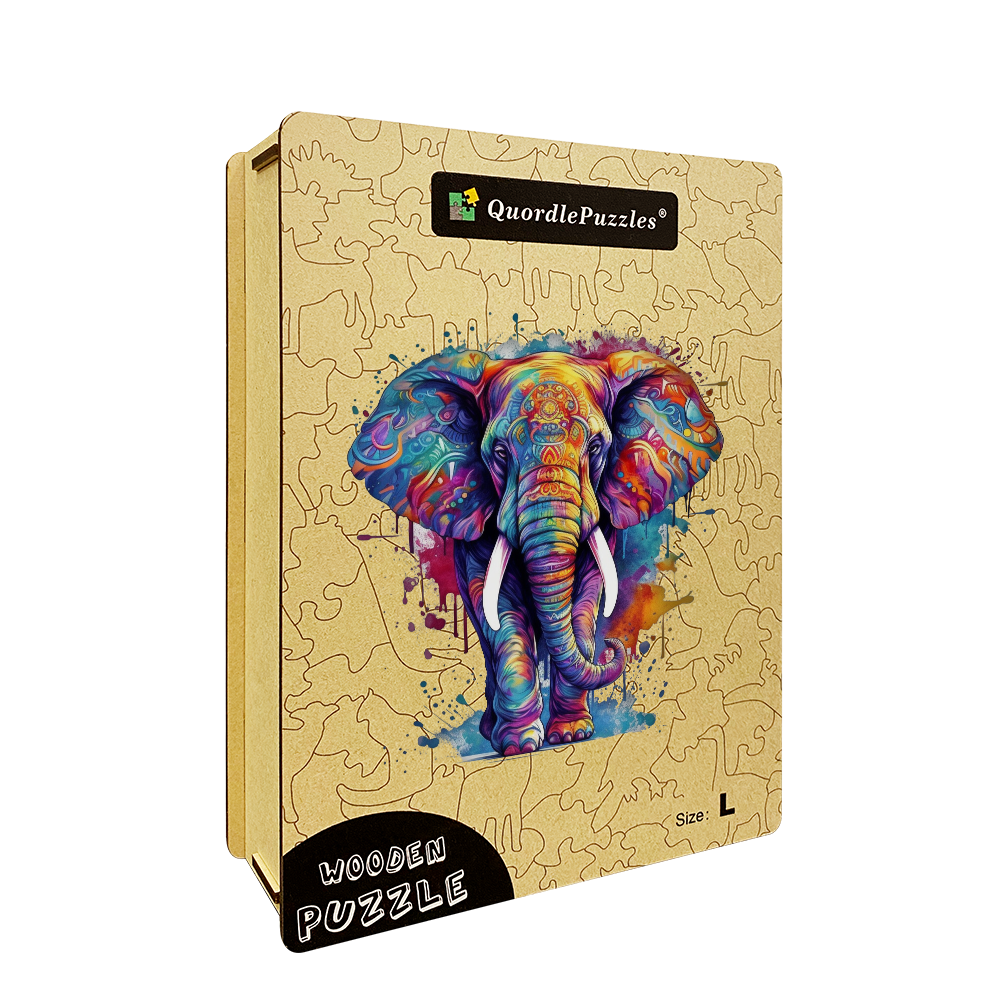 🔥LAST DAY 91% OFF-Rainbow Elephant blue Wooden Jigsaw Puzzle