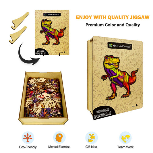 Neon Jungle T-Rex Wooden Jigsaw Puzzle