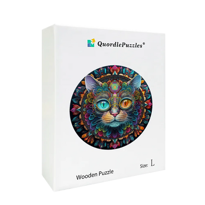 Magic cat mandala Wooden Jigsaw Puzzle