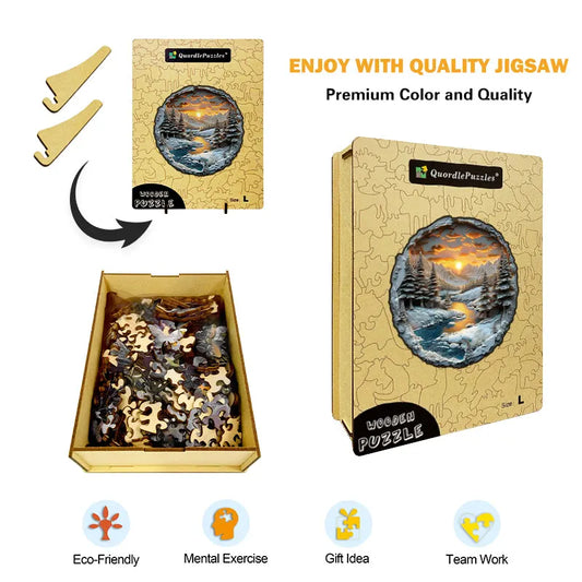 Winter Sunset in the Mountains Wooden Jigsaw Puzzle