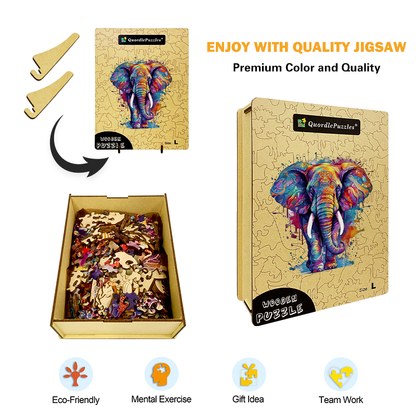 🔥LAST DAY 91% OFF-Rainbow Elephant blue Wooden Jigsaw Puzzle