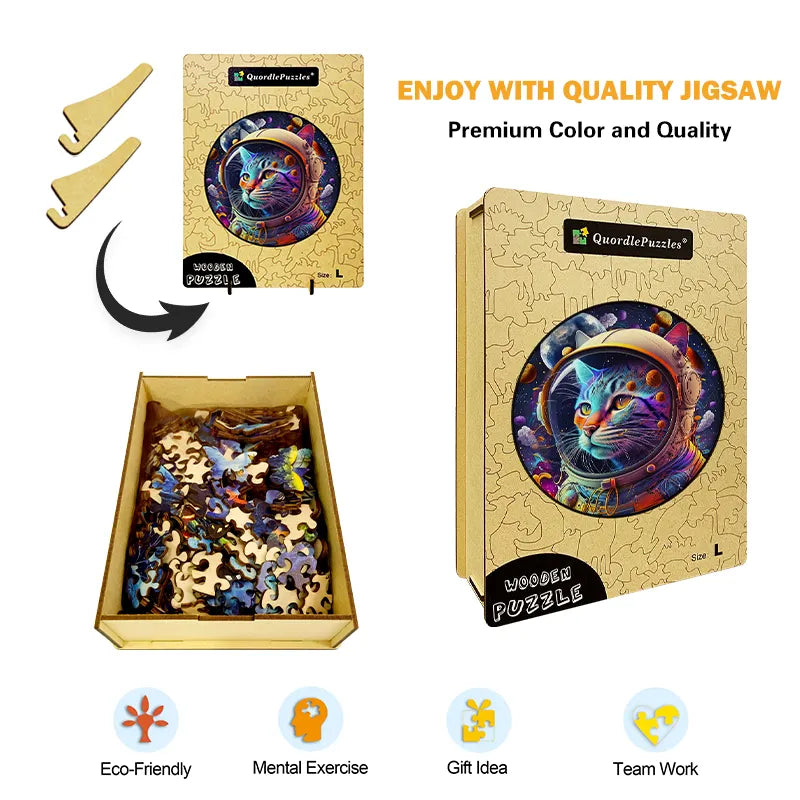 Space Cat Cute Kittens Wooden Jigsaw Puzzle