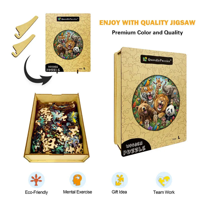 Wild Animal Celebration Wooden Jigsaw Puzzle