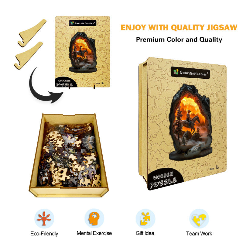 Cowboy in the Fiery Canyon Wooden Jigsaw Puzzle