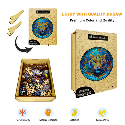 Psychedelic Tiger Wooden Jigsaw Puzzle