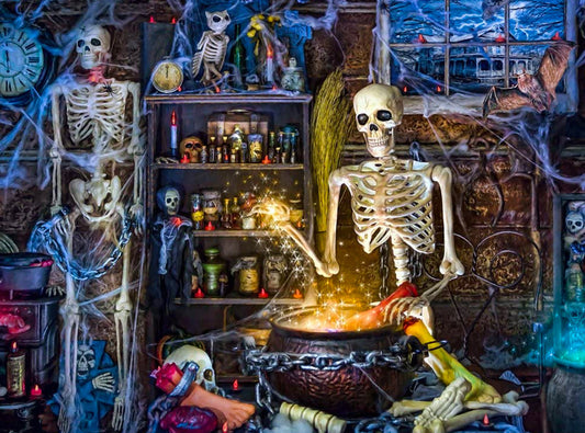 Skeletts gryta Halloween trä pussel
