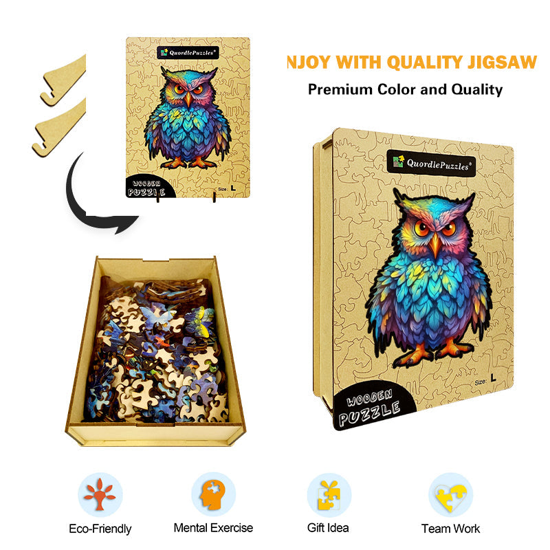 🔥LAST DAY 92% -Owl With Colorful Feathers Wooden Jigsaw Puzzle