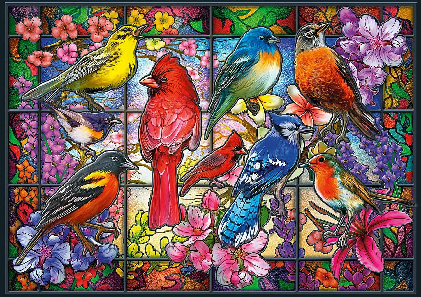 Stained Glass Songbirds Wooden Jigsaw Puzzle